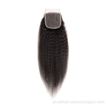 Youfa Human Hair 4x4 Lace Front Closure Pre Plucked 4x4 2x6 5x5 13x4 13x6 6x6 7x7 360 Lace Closure Yaki Kinky Hair Malaysian